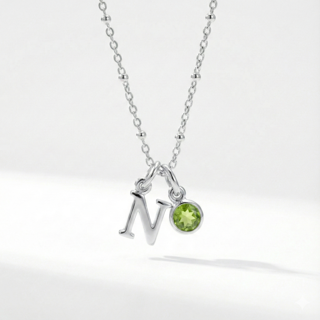 Initial & August Birthstone Necklace | Personalised Peridot Gift