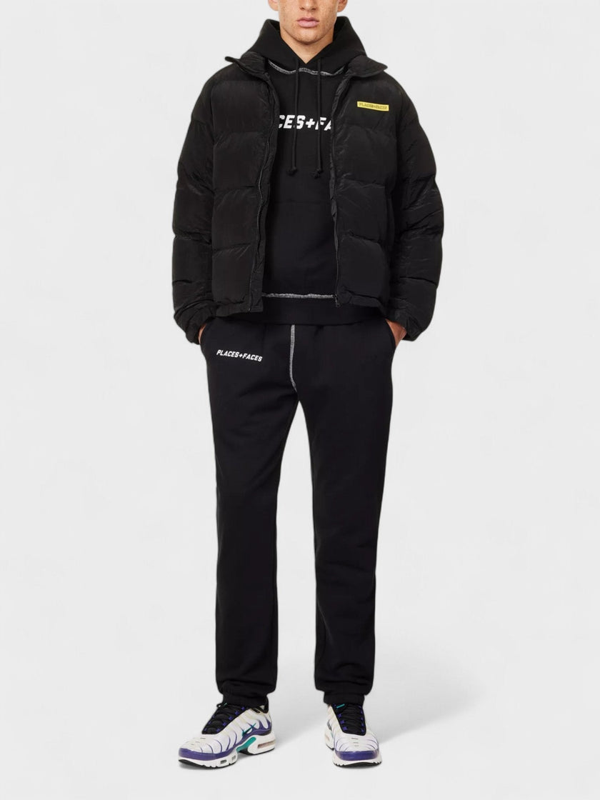 Places + Faces High Neck Woven Blend Down Puffer Black