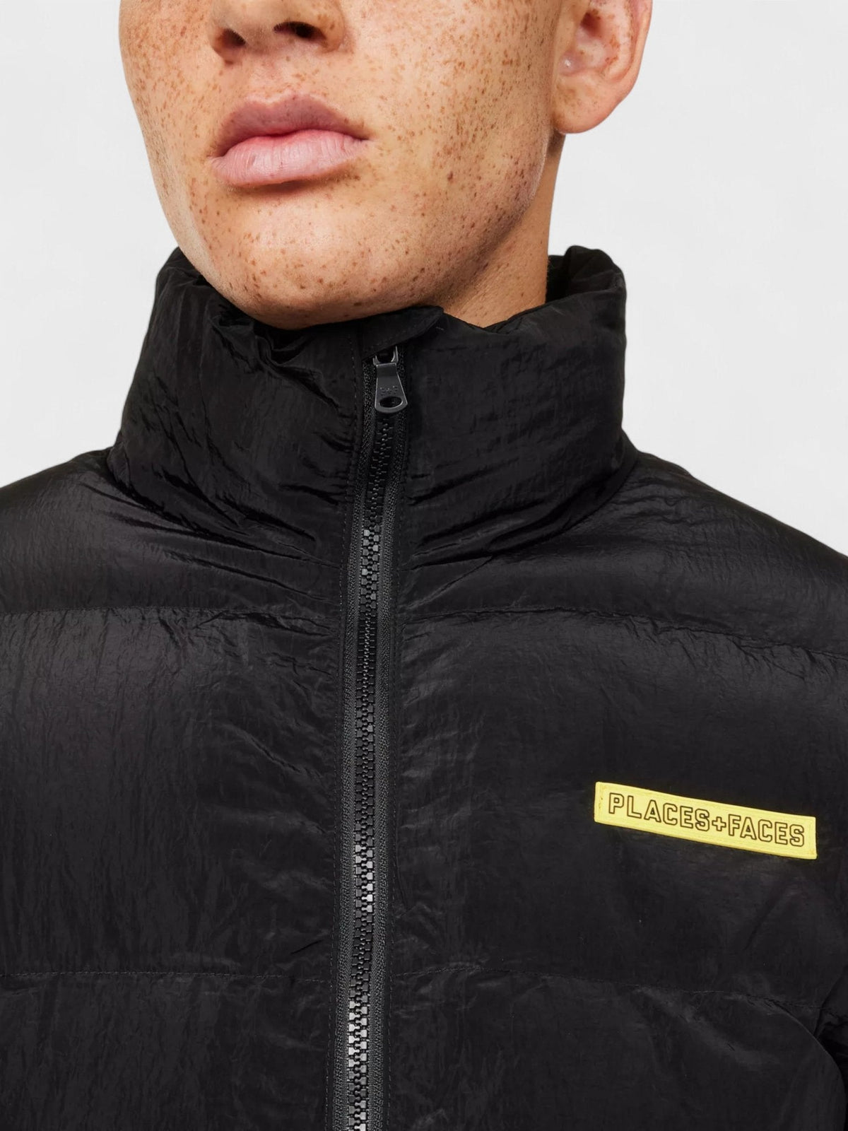 Places + Faces High Neck Woven Blend Down Puffer Black