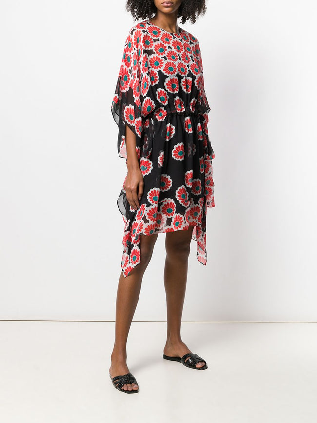 Diane Von Furstenberg DVF Beach Banded Kimono Blossom Red & Black Silk Dress