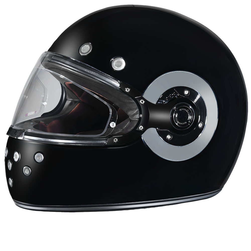 DOT & ECE Approved Daytona Retro Full Face Motorcycle Helmet: Vintage Style for Men, Women, & Youth - Hi-Gloss Black w/ Chrome Accents