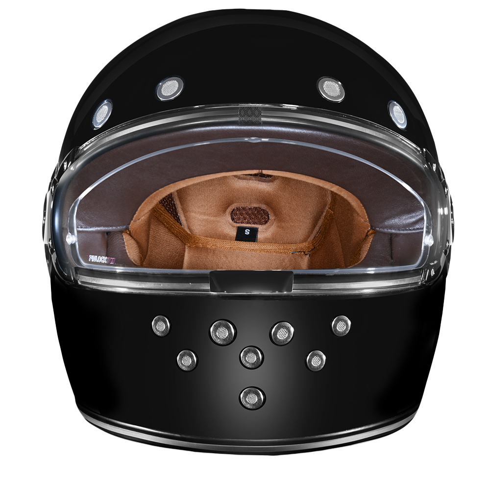 DOT & ECE Approved Daytona Retro Full Face Motorcycle Helmet: Vintage Style for Men, Women, & Youth - Hi-Gloss Black w/ Chrome Accents