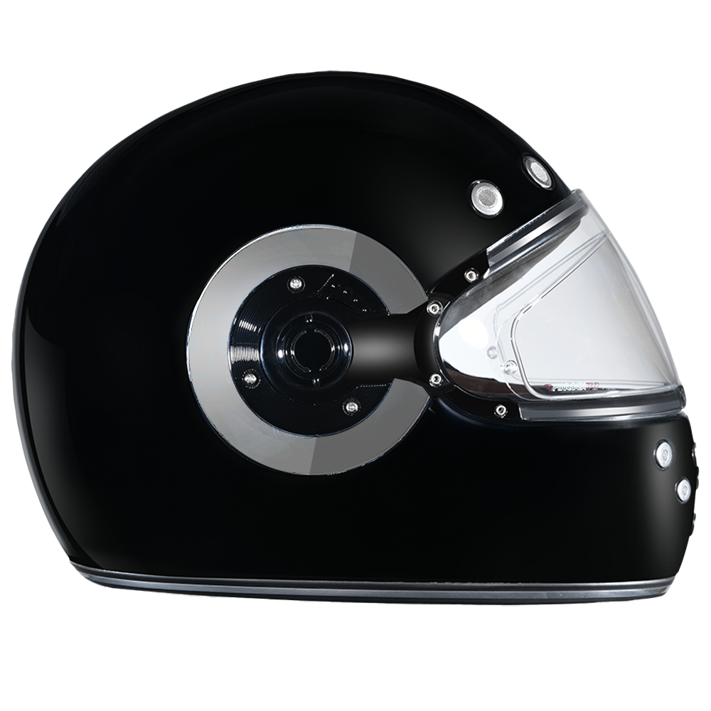 DOT & ECE Approved Daytona Retro Full Face Motorcycle Helmet: Vintage Style for Men, Women, & Youth - Hi-Gloss Black w/ Chrome Accents