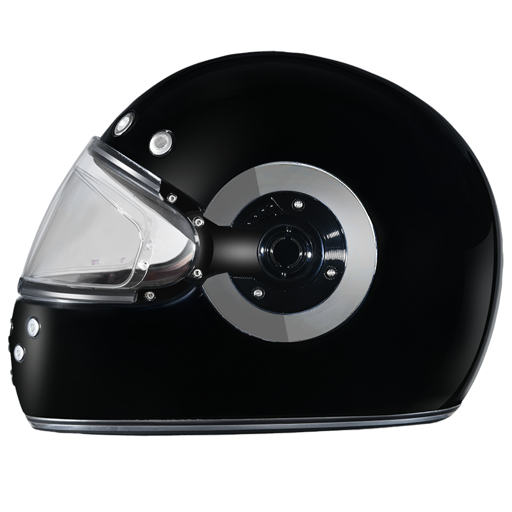 DOT & ECE Approved Daytona Retro Full Face Motorcycle Helmet: Vintage Style for Men, Women, & Youth - Hi-Gloss Black w/ Chrome Accents