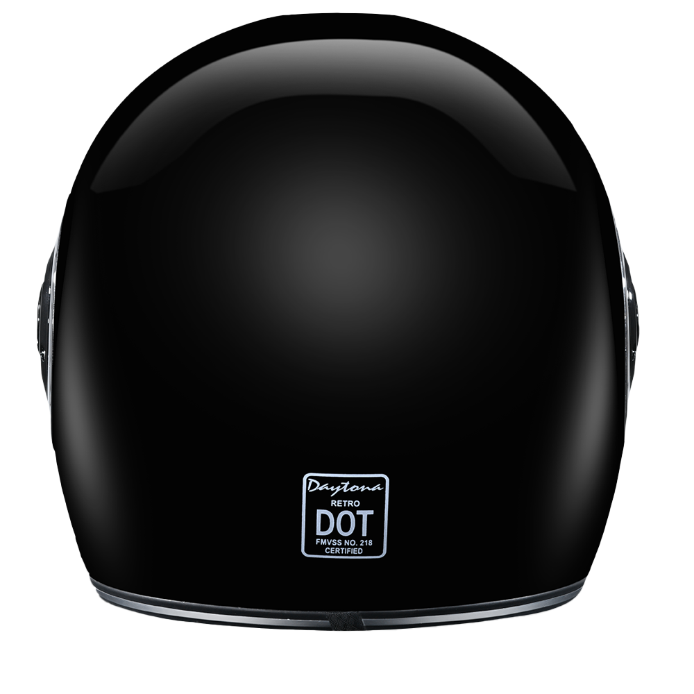 DOT & ECE Approved Daytona Retro Full Face Motorcycle Helmet: Vintage Style for Men, Women, & Youth - Hi-Gloss Black w/ Chrome Accents