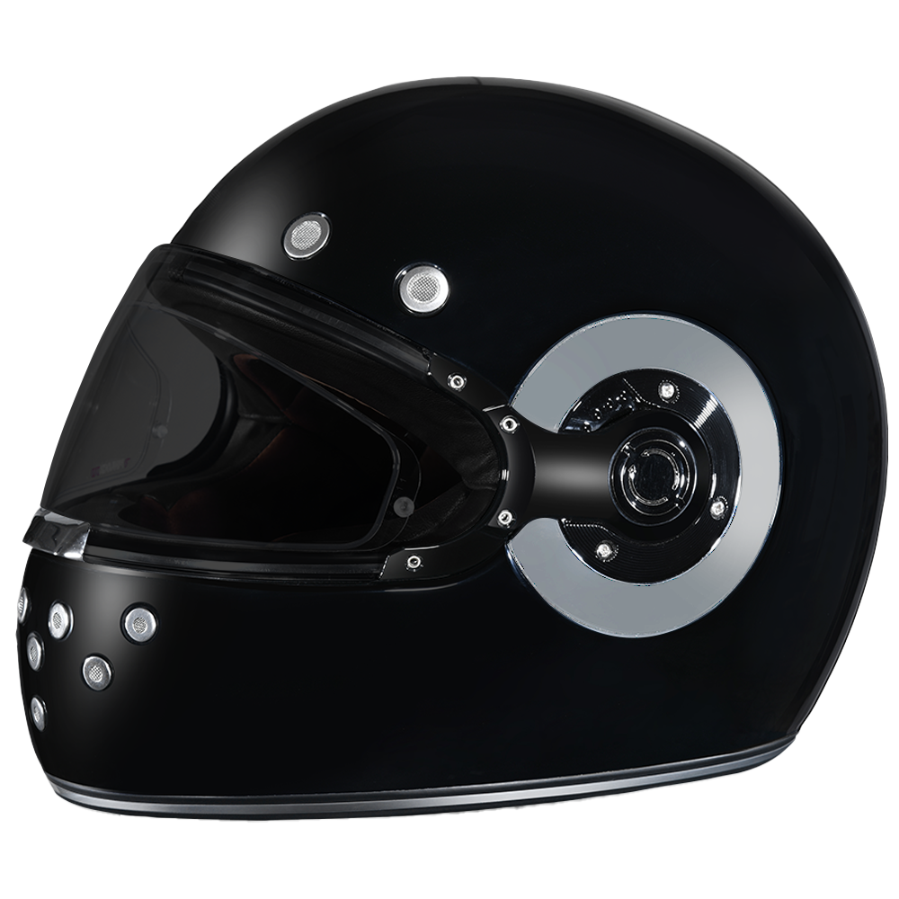 DOT & ECE Approved Daytona Retro Full Face Motorcycle Helmet: Vintage Style for Men, Women, & Youth - Hi-Gloss Black w/ Chrome Accents