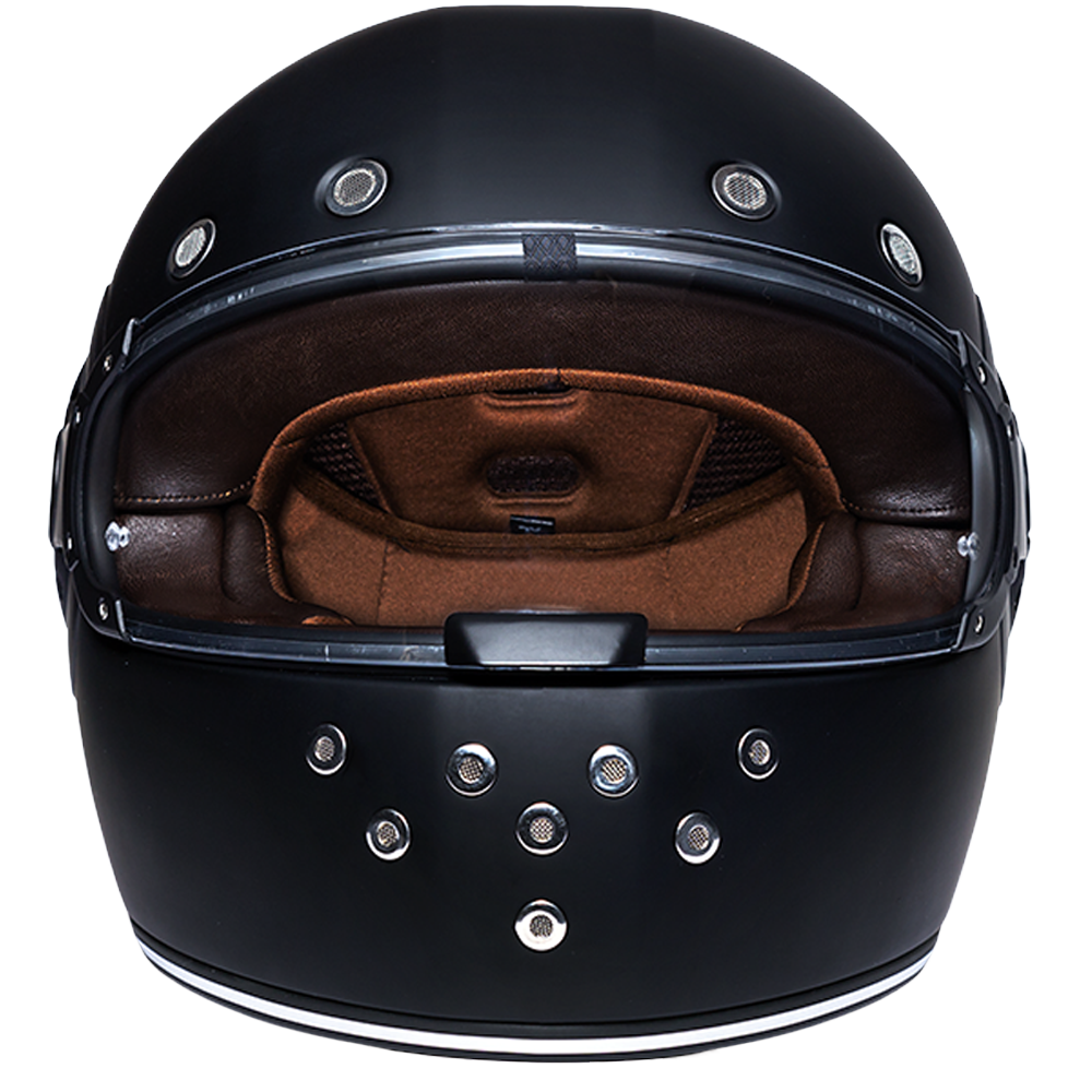 DOT & ECE Approved Daytona Retro Full Face Motorcycle Helmet: Vintage Style for Men, Women, & Youth - Dull Black W/ Dull Black Accents