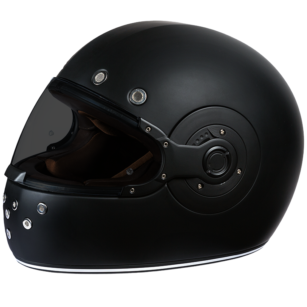 DOT & ECE Approved Daytona Retro Full Face Motorcycle Helmet: Vintage Style for Men, Women, & Youth - Dull Black W/ Dull Black Accents