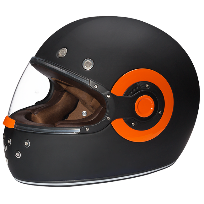 DOT & ECE Approved Daytona Retro Full Face Motorcycle Helmet: Vintage Style for Men, Women, & Youth - Dull Black W/ Orange Accents
