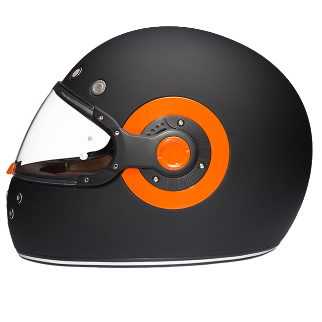 DOT & ECE Approved Daytona Retro Full Face Motorcycle Helmet: Vintage Style for Men, Women, & Youth - Dull Black W/ Orange Accents