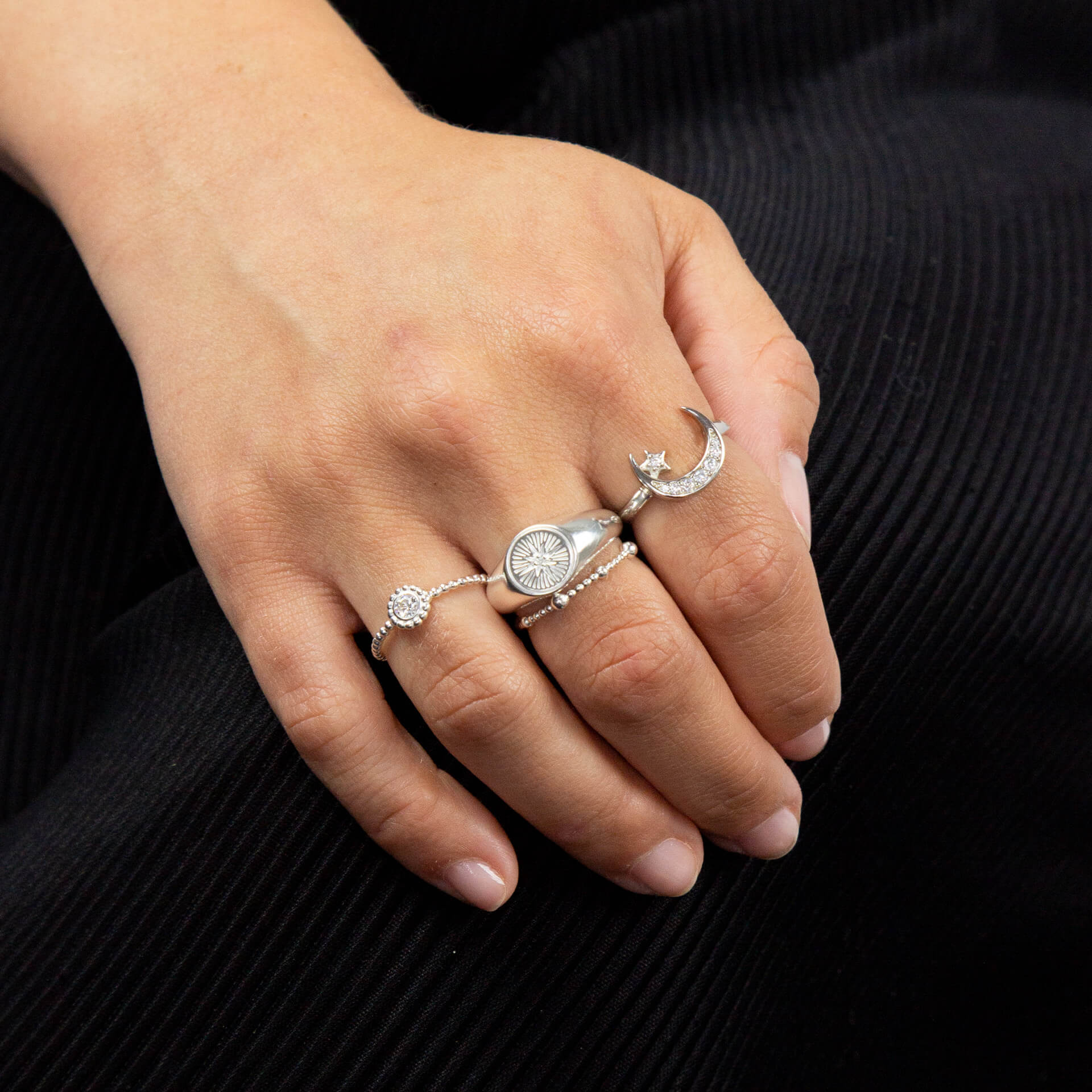 Beginnings Crescent Moon and Star Ring with CZ