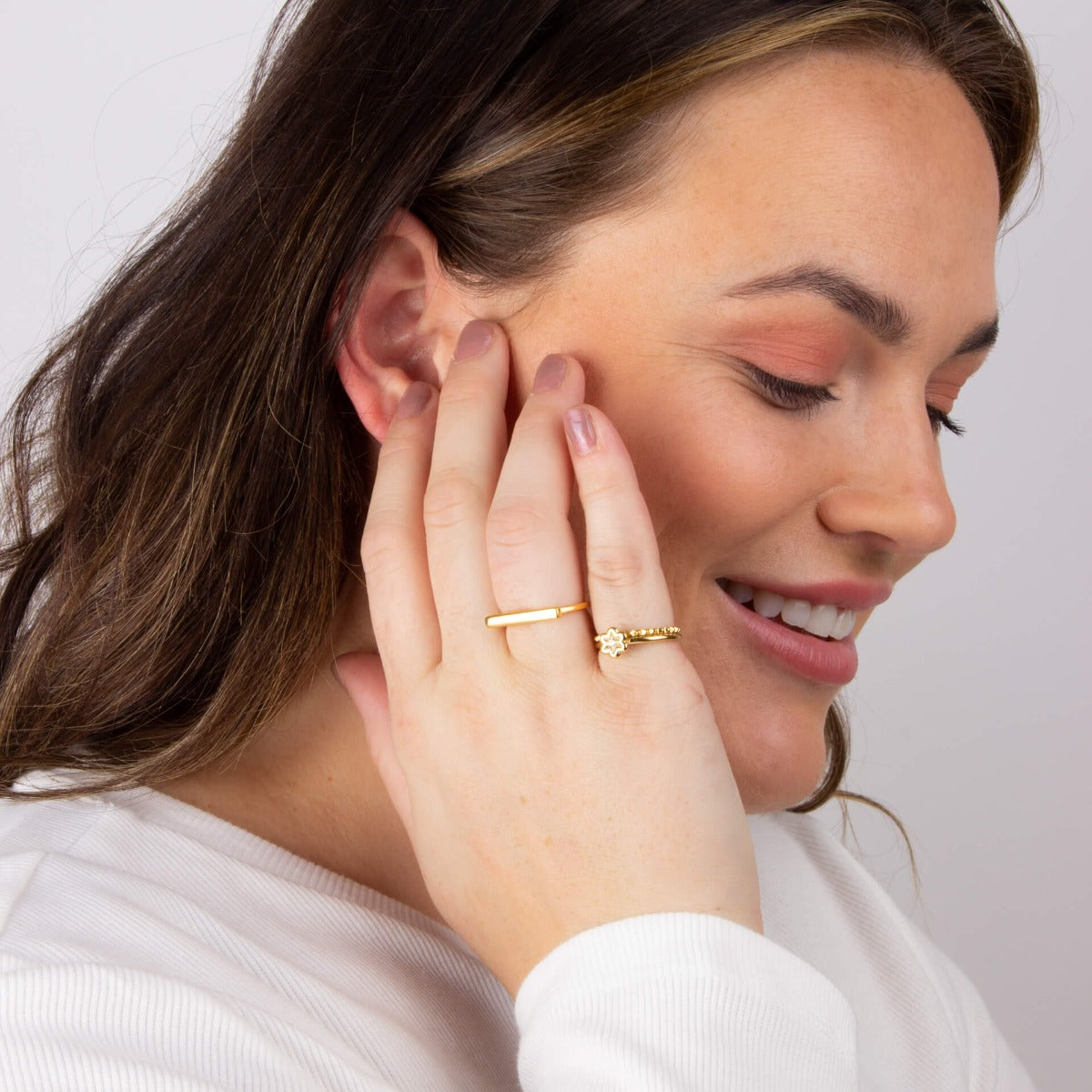 Beginnings Puffed Flower Ring with CZ