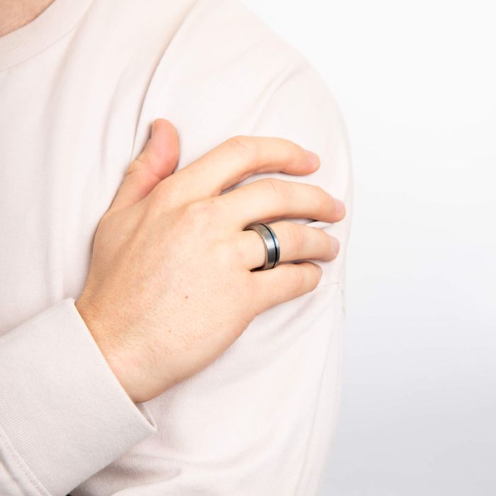 Fred Bennett Blauer Inlay Wolframring
