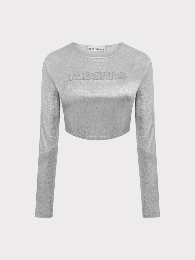 Rabanne Cropped Long Sleeve Top Silver