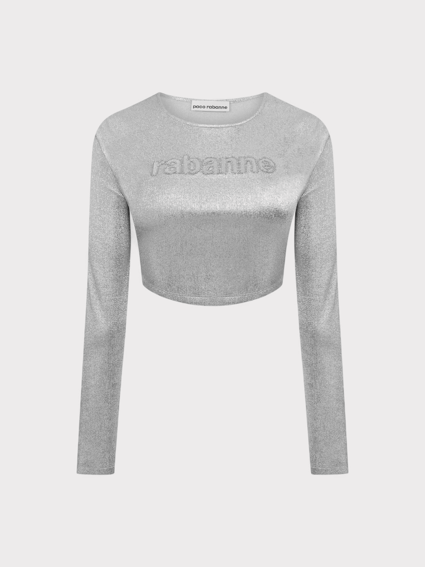 Rabanne Cropped Long Sleeve Top Silver