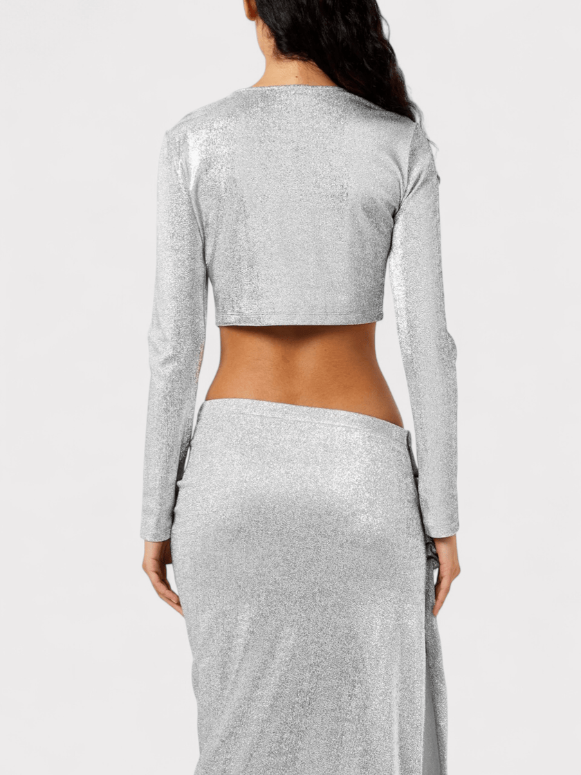 Rabanne Cropped Long Sleeve Top Silver