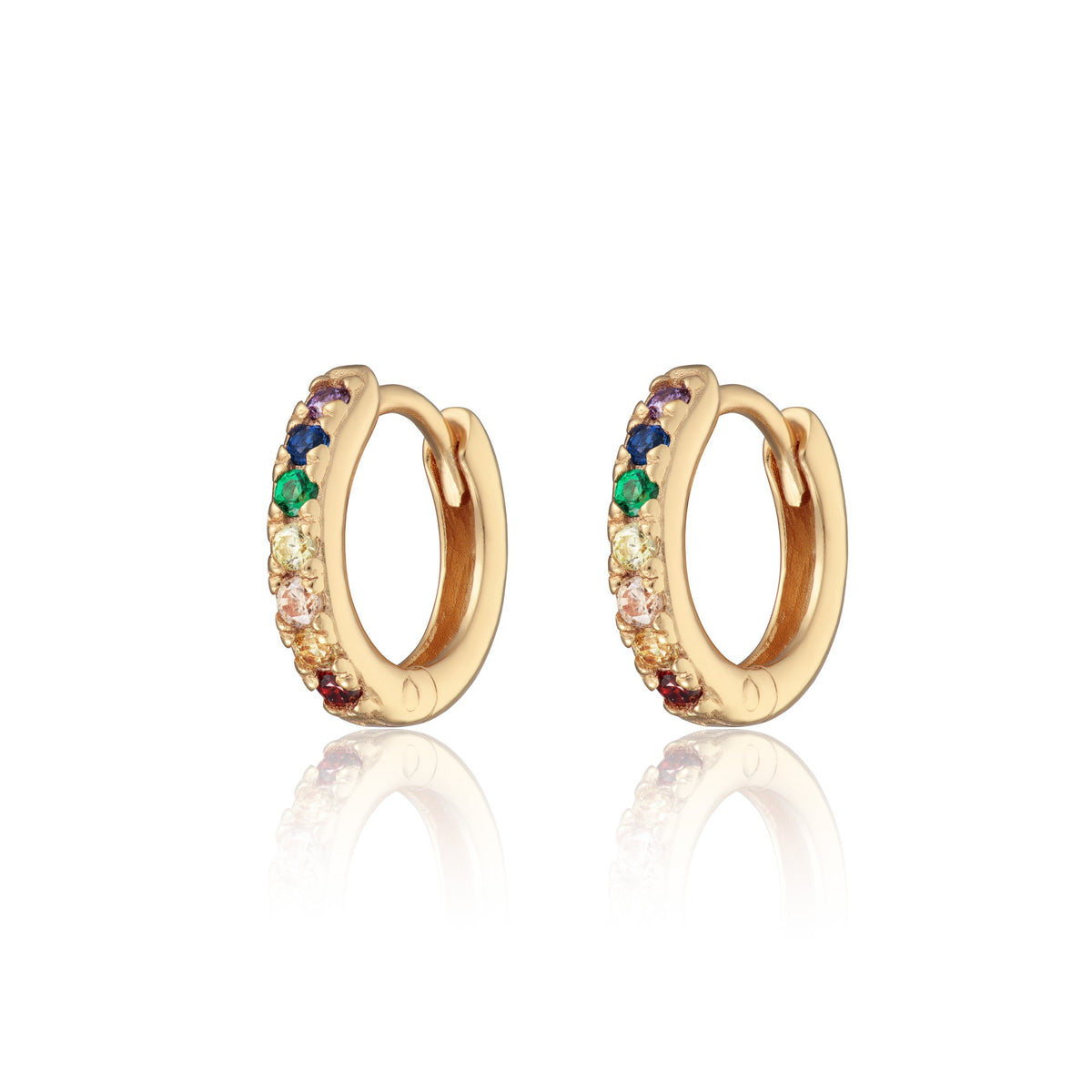 Huggie Earrings with Rainbow Stones