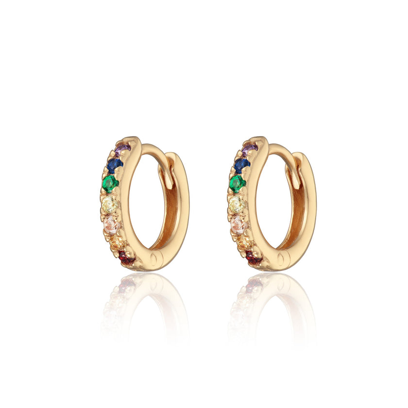 Huggie Earrings with Rainbow Stones