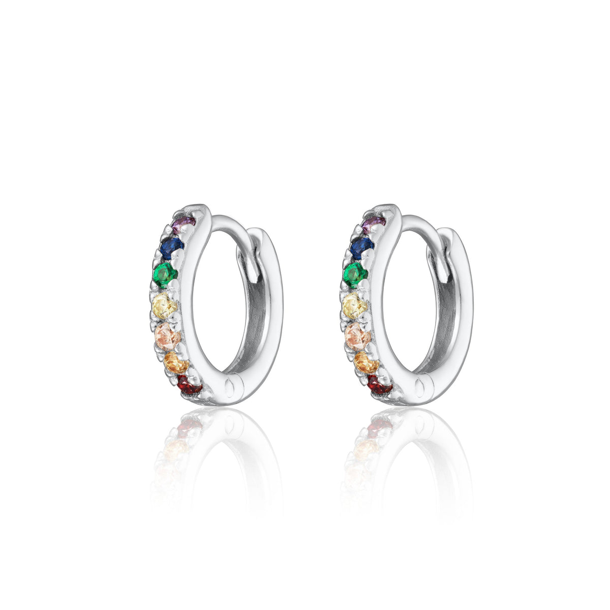 Huggie Earrings with Rainbow Stones