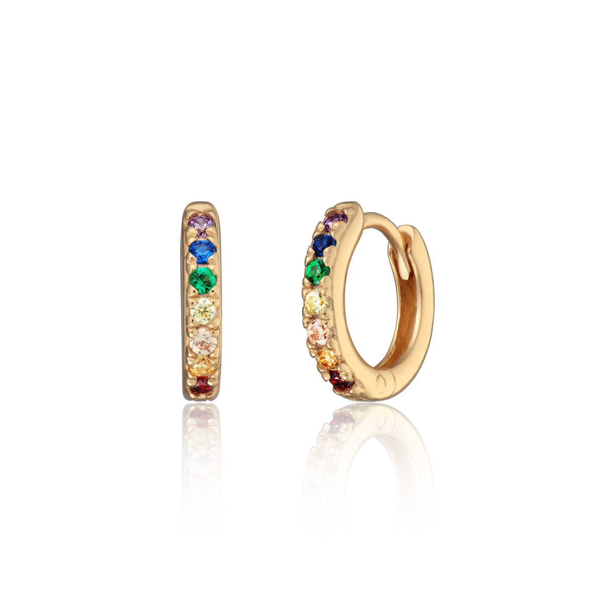 Huggie Earrings with Rainbow Stones