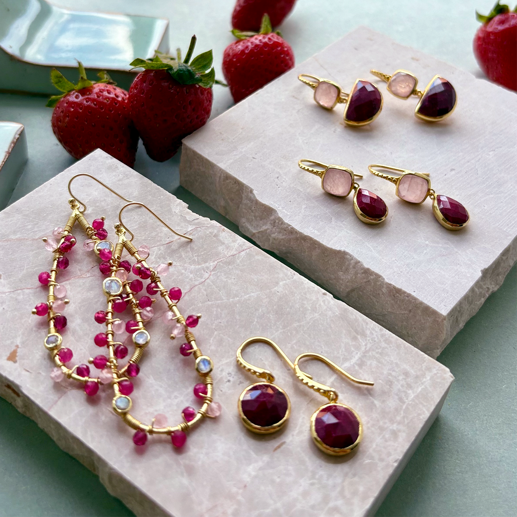 Charis Round Gemstone Earrings Ruby Quartz
