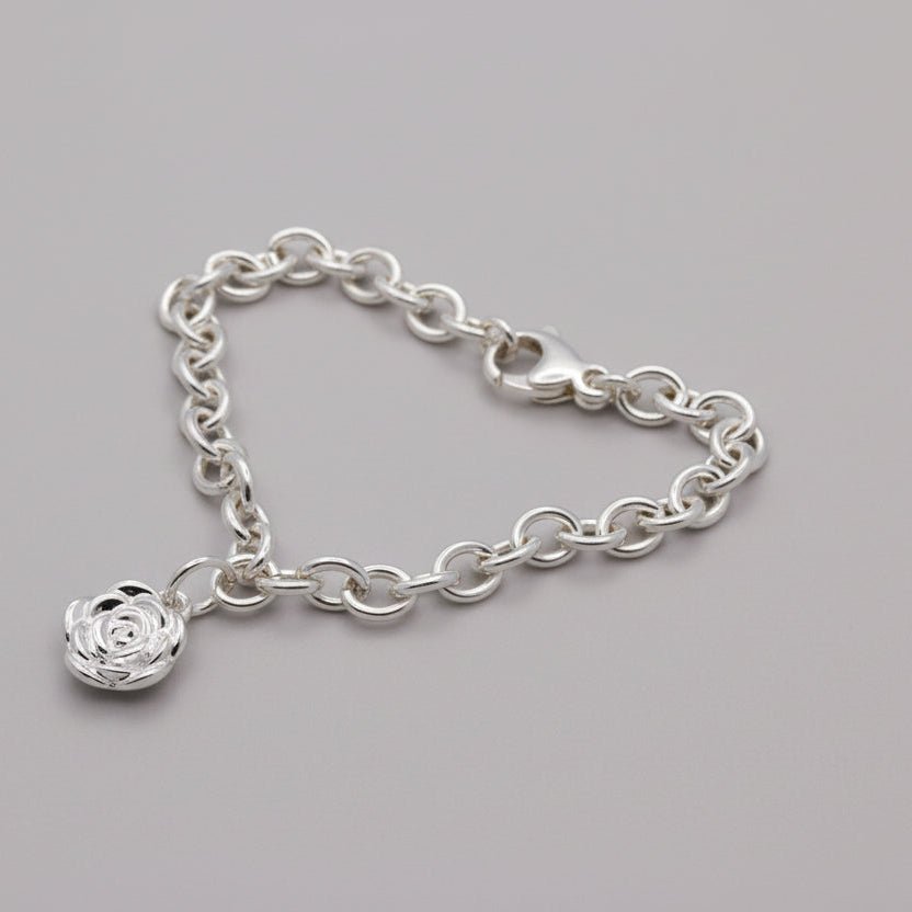 Rose Flower Personalised  Silver Charm