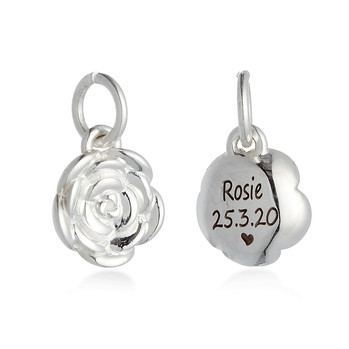 Rose Flower Personalised  Silver Charm