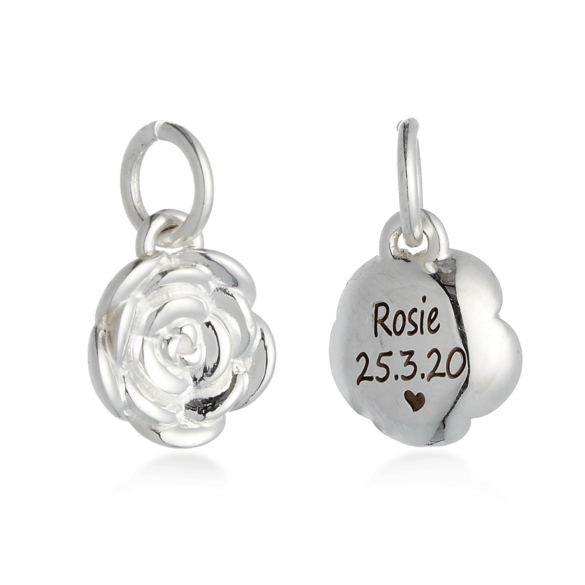 Rose Flower Personalised  Silver Charm