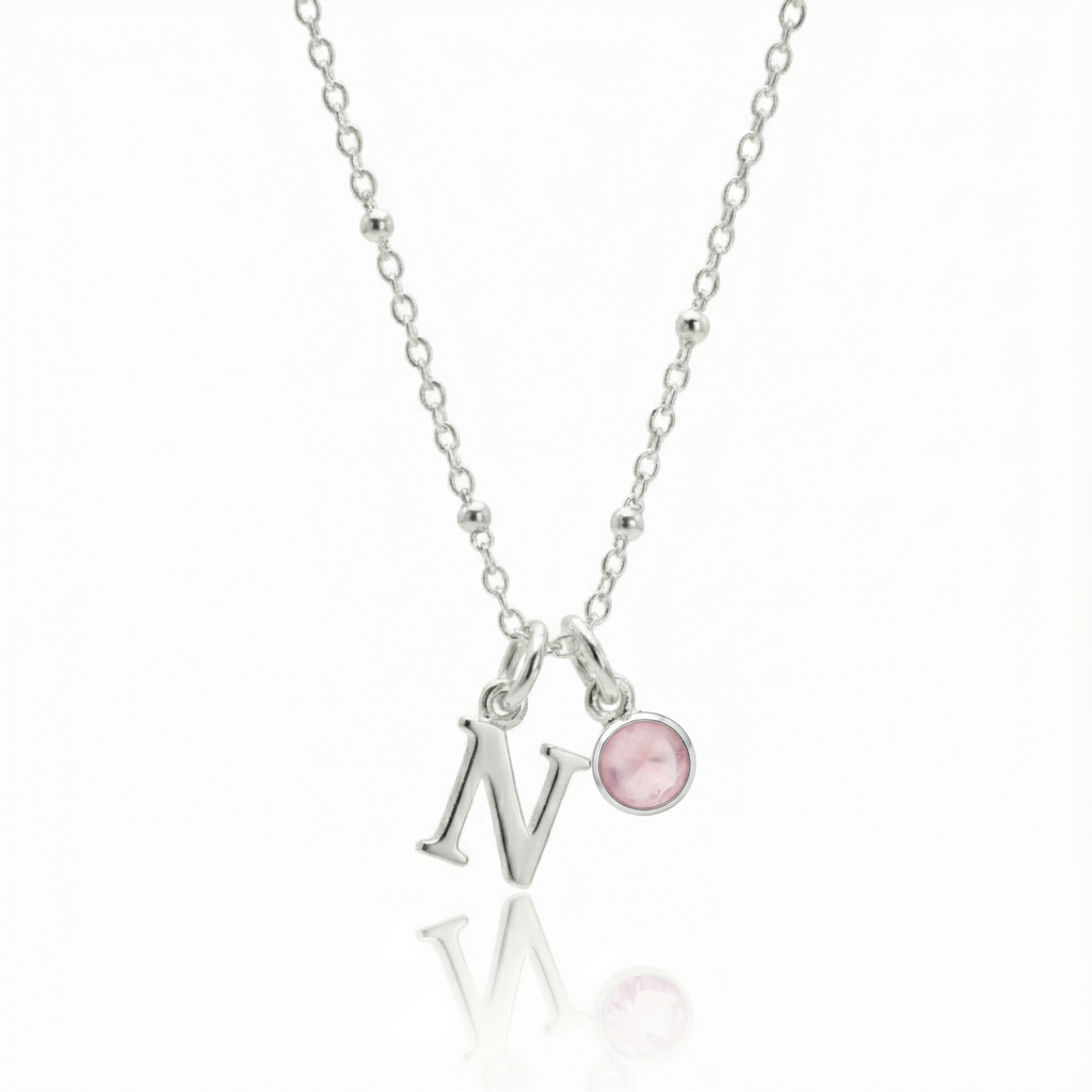 Initial & October Birthstone Necklace | Personalised Rose Quartz Gift