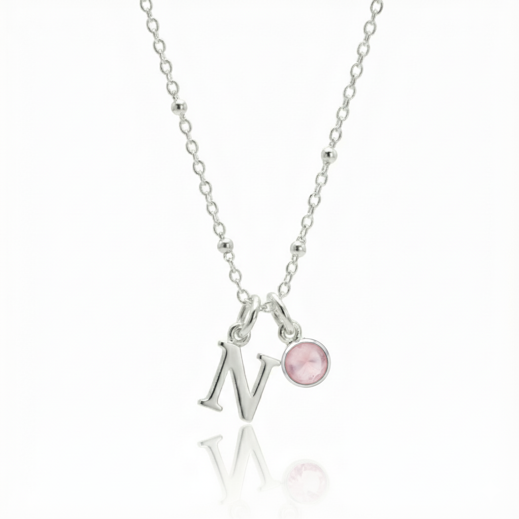 Initial & October Birthstone Necklace | Personalised Rose Quartz Gift