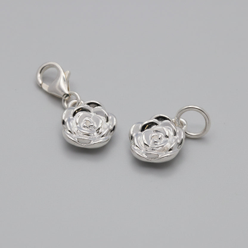 Rose Flower Personalised  Silver Charm