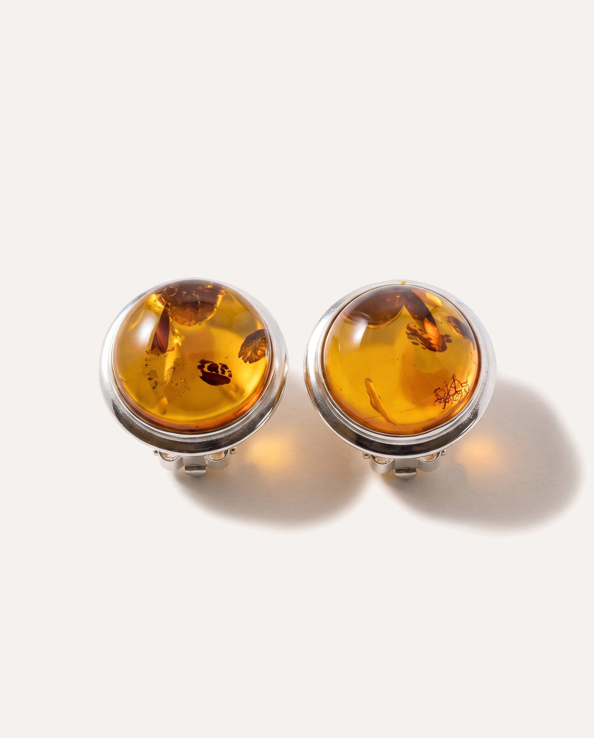 Round Amber Clip On Earrings
