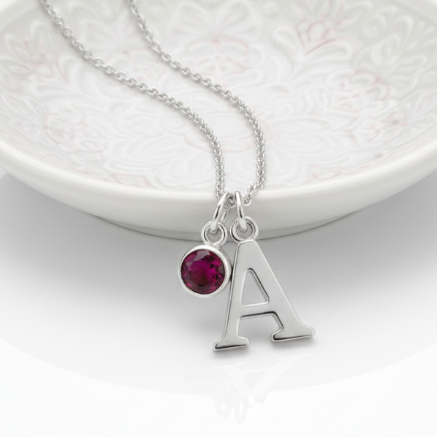 July Birthstone Necklace with Initial Charm | Ruby Gift for Her