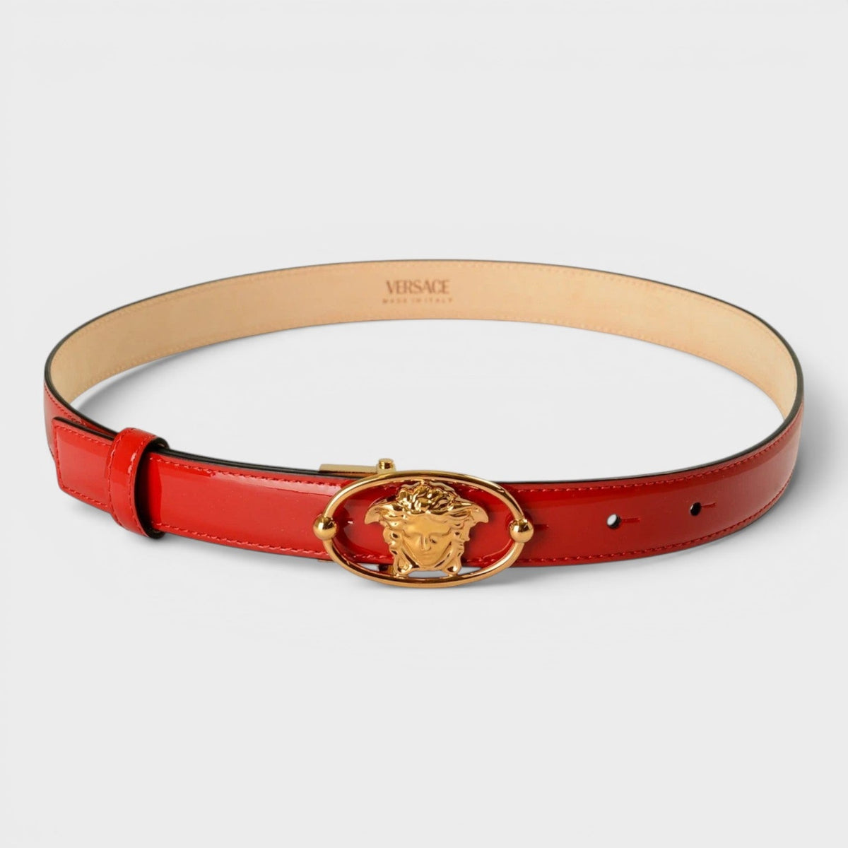 Belt Patent Leather Medusa Gold Red