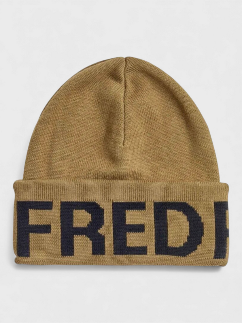 Fred Perry Oversized Branded Beanie Shaded Stone Black