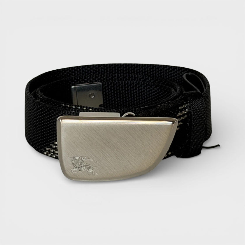 Metal Buckle Shield Webbing Black Silver Belt