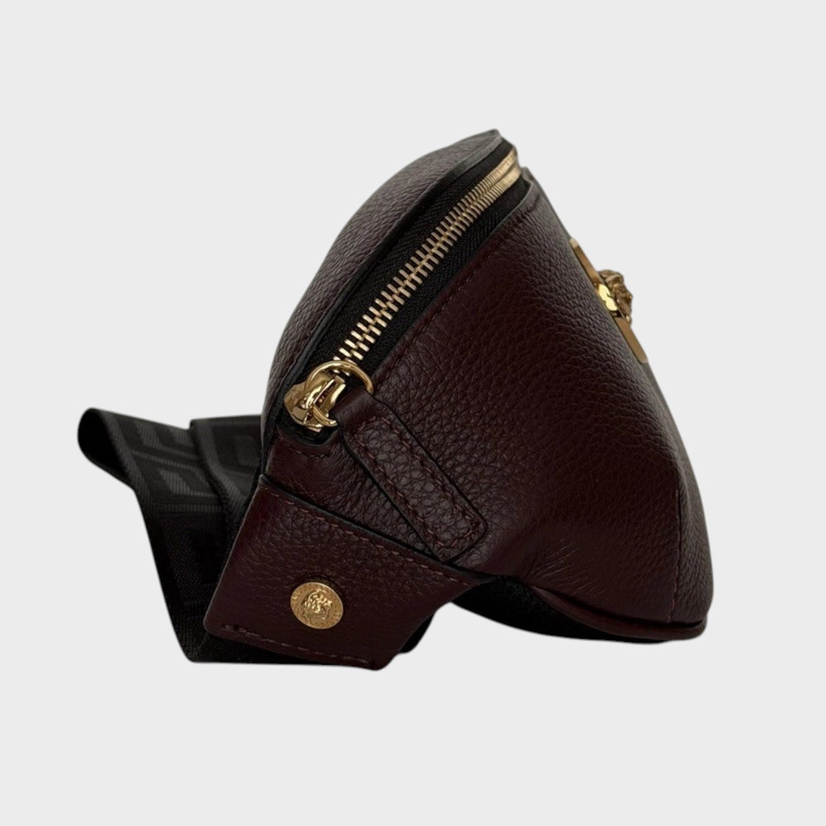 Medusa Head Grainy Calf Leather Belt Bag Burgundy Black