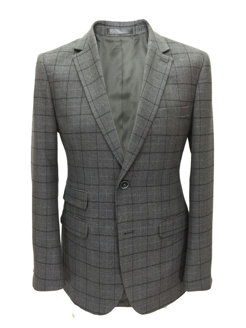 Grauer Tweed-Blazer mit Karomuster