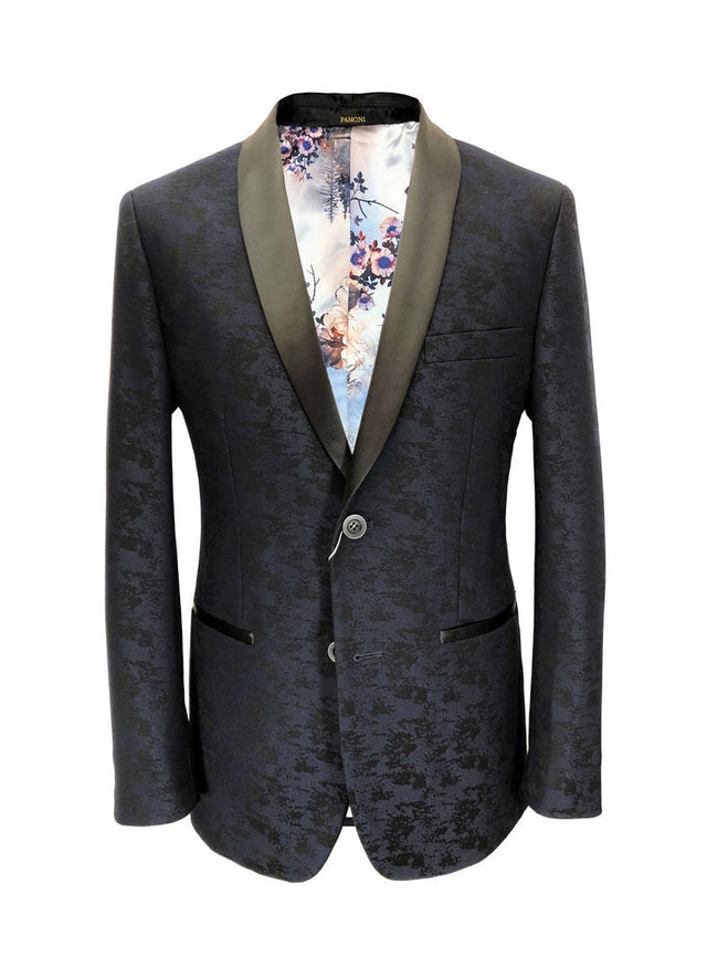 Navy Jacquard Brocade Dinner Jacket