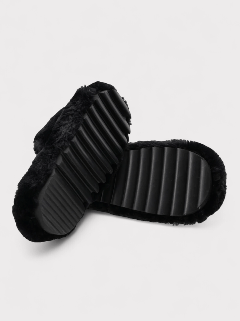 Sacai Wmns Fuax Fur Comfort Slippers Black