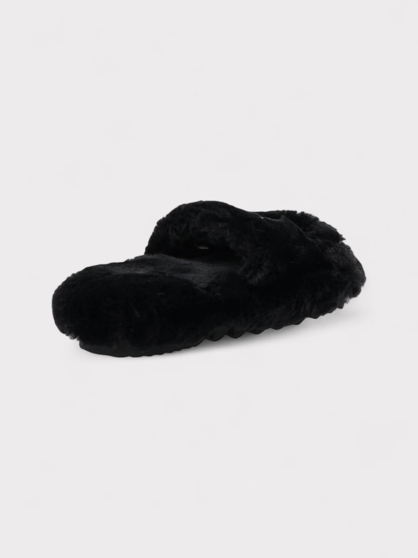 Sacai Wmns Fuax Fur Comfort Slippers Black