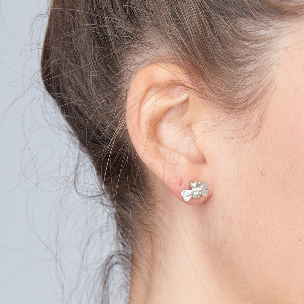 Bumble Bee Silver Stud Earrings