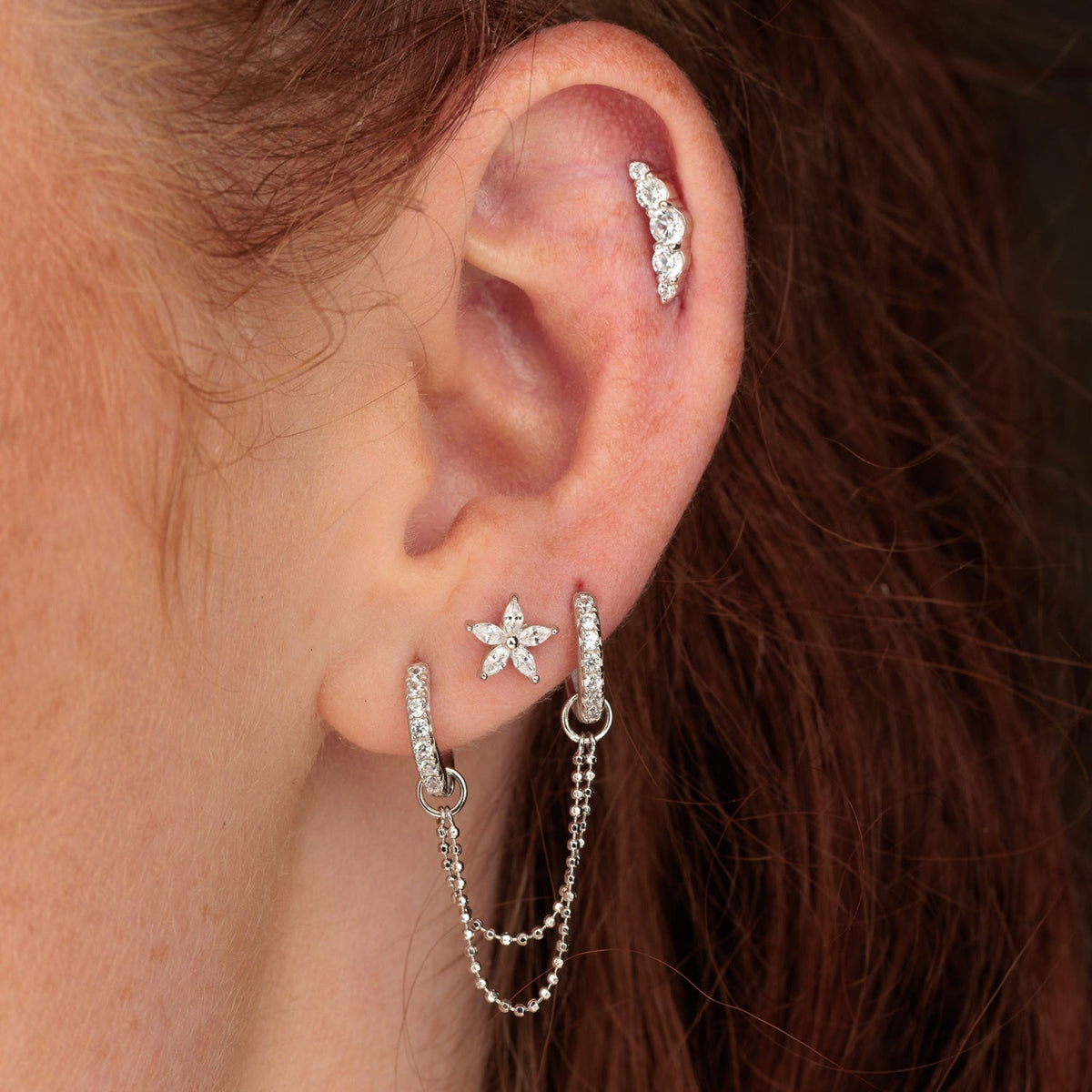 Helix Curve Sparkling Single Flat Back Earring