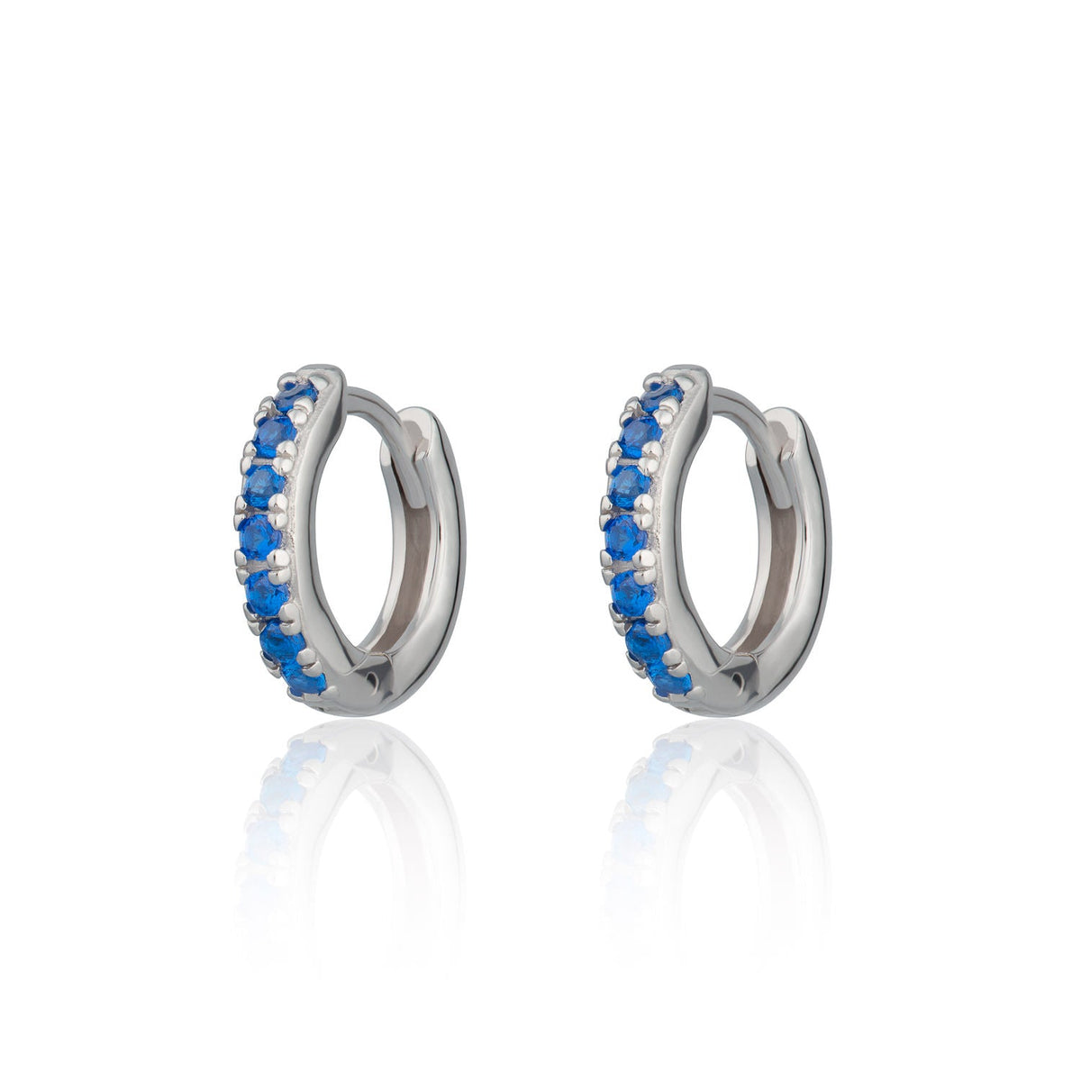 Huggie Earrings with Blue Stones
