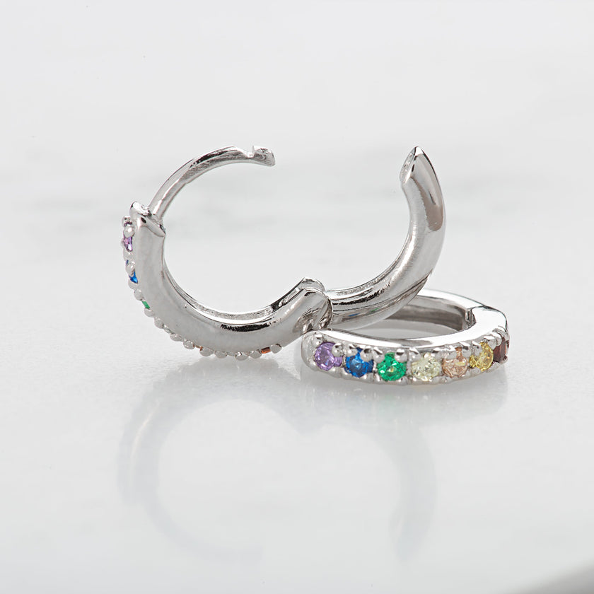 Huggie Earrings with Rainbow Stones