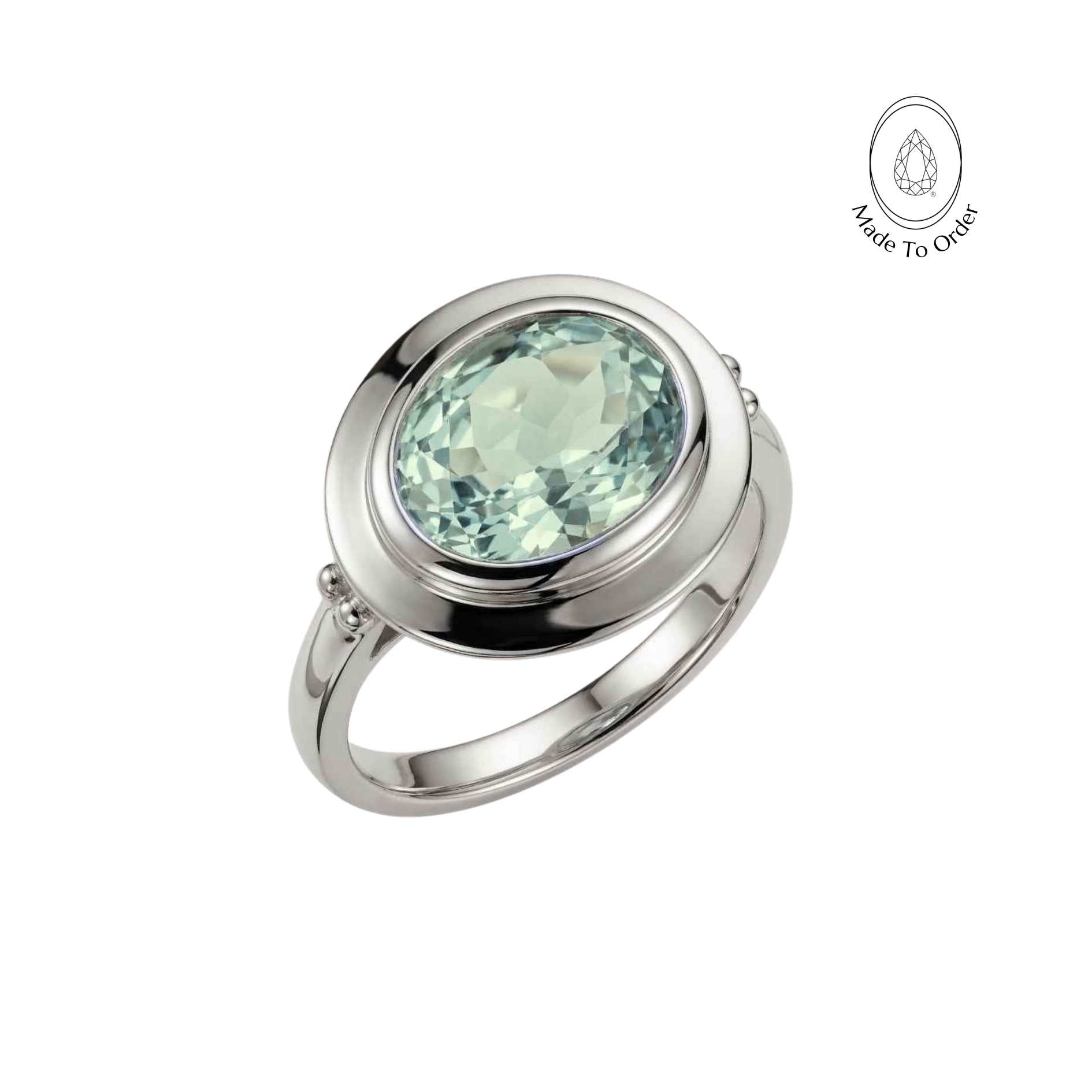 Silver Sea Green Quartz Gemstone Ring - Margo