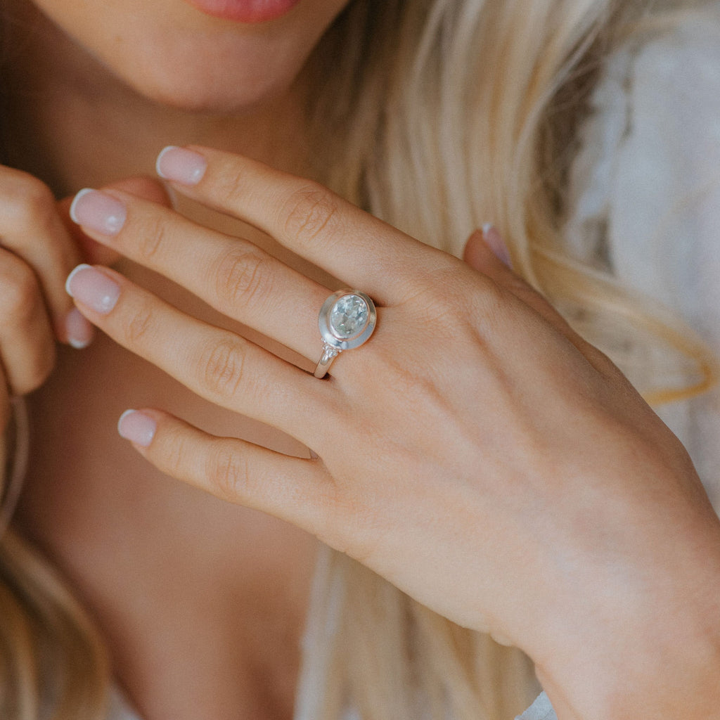Silver Sea Green Quartz Gemstone Ring - Margo