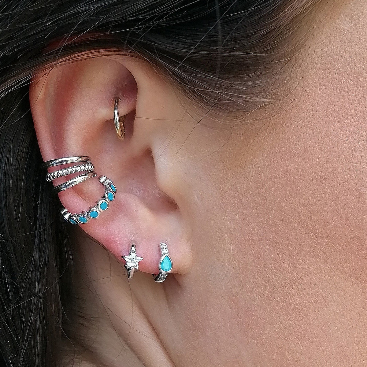 Sparkling Star Silver Huggie Earrings
