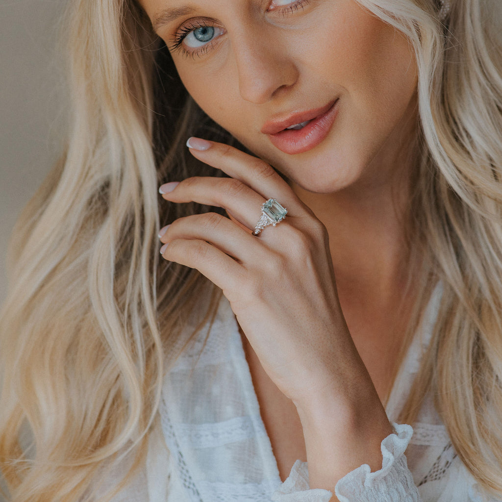 Zilveren Statement Ring met Groene Kwarts - Giselle