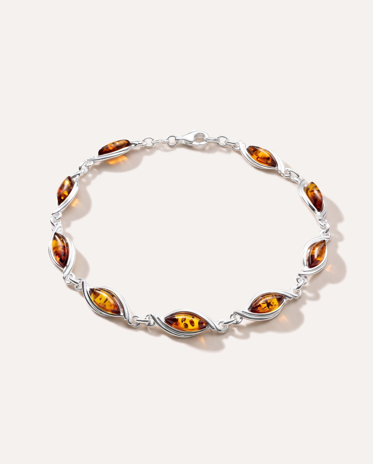 Bracciale a maglie color argento con ambra